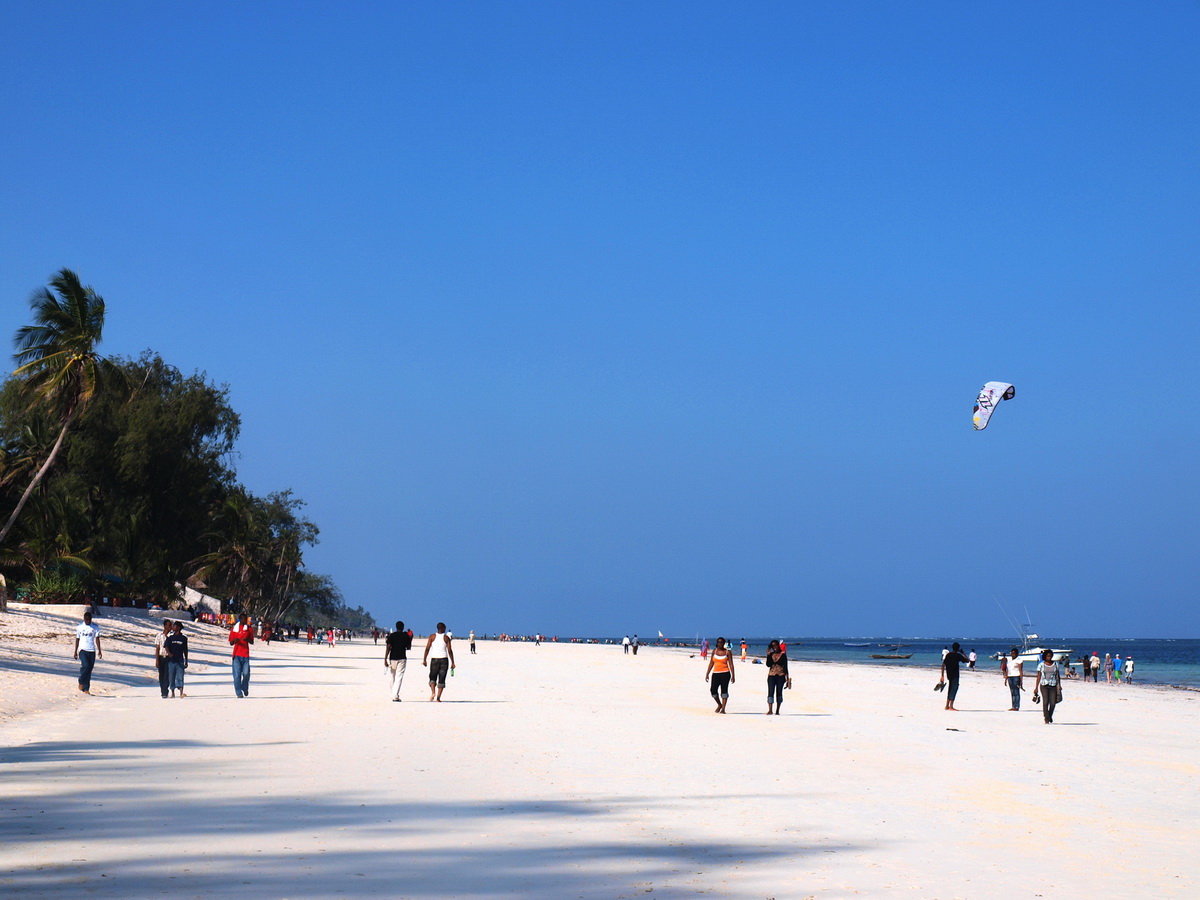 White sand and turquoise water at Diani Beach on Kenya's coast